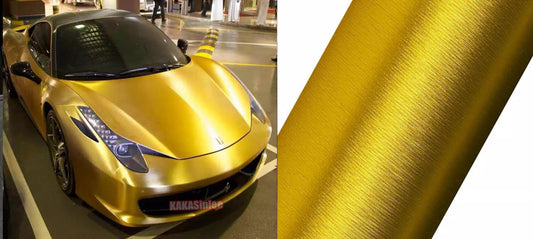 Gold 3D Car Matte Chrome Satin Brushed Aluminum Entire Vinyl Wrap PVC Sticker AX