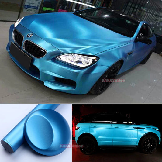 Light Blue 3D Car Matte Chrome Satin Brushed Aluminum Full Vinyl Wrap Sticker AX