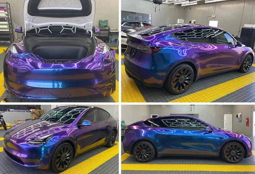 Premium Gloss Metallic Chameleon Purple Blue full Vinyl Wrap roll Air Bubble Free